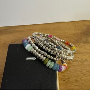 5 for 25 NEW Colorful Beaded 5 Piece Bracelet Set, Silver